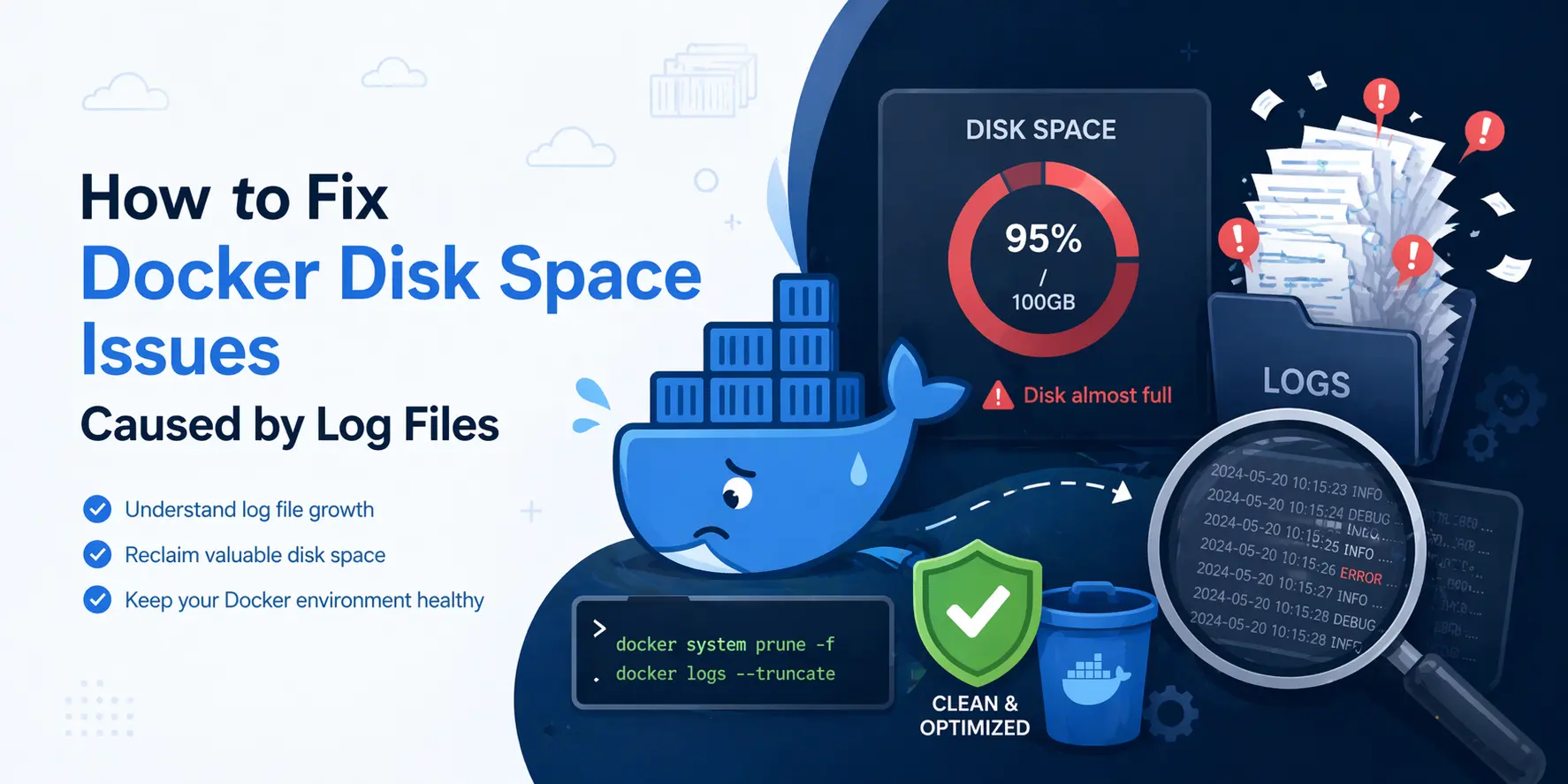 Fix docker disk space issues caused by log files